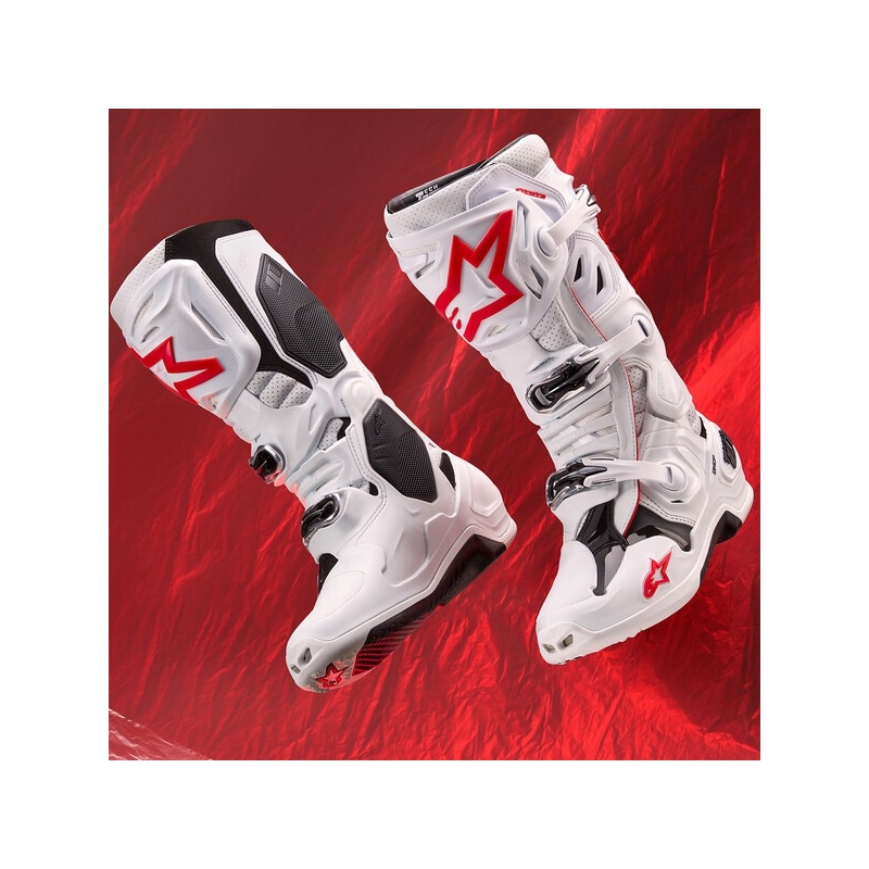 Stivali Moto Alpinestars Tech 10 Supervented Traforati Bianco-Rosso-Nero