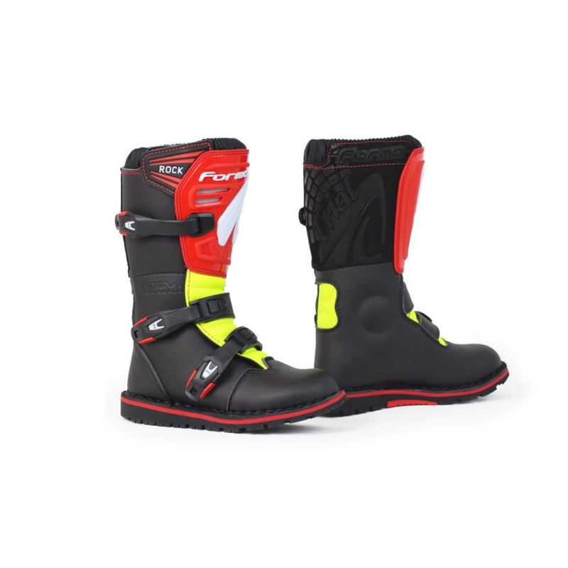 Stivali da moto per bambini Forma Rock nero-giallo-rosso