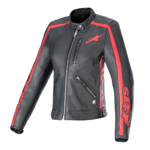 Alpinestars Stella Dyno Donna Giacca da moto in pelle nera e rossa