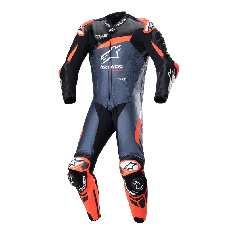 Alpinestars GP Plus 4 TECH-AIR compatibile tuta intera in pelle nero-rosso-fluo-blu scuro