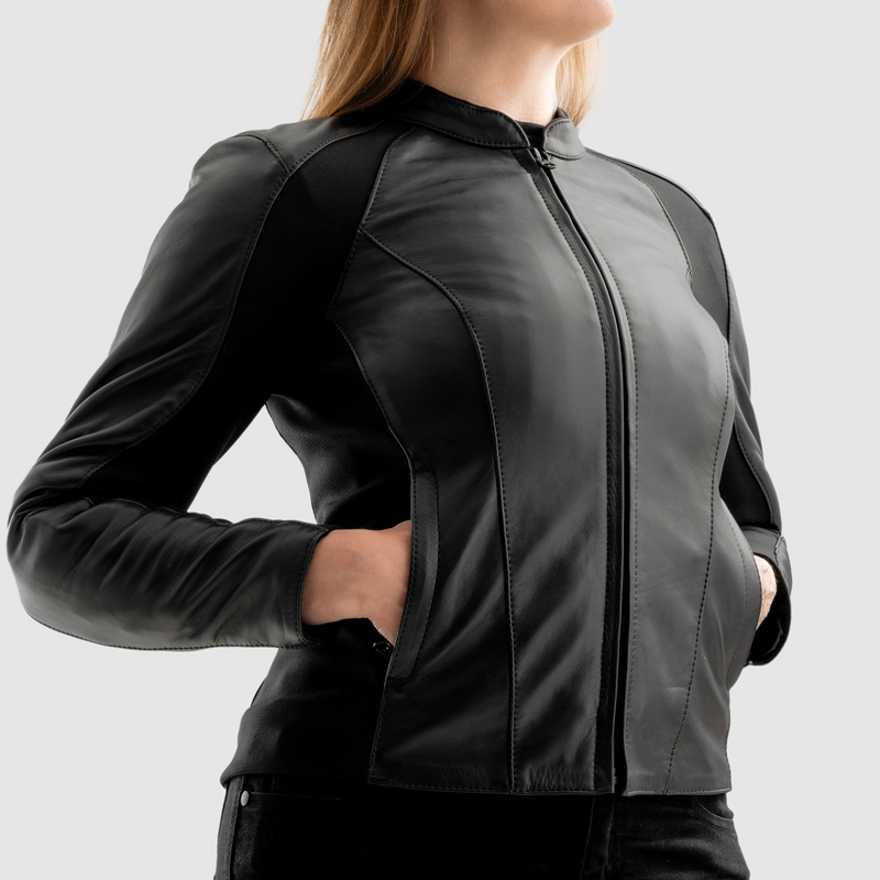 Giacca moto in pelle da donna Rebelhorn Siena nera