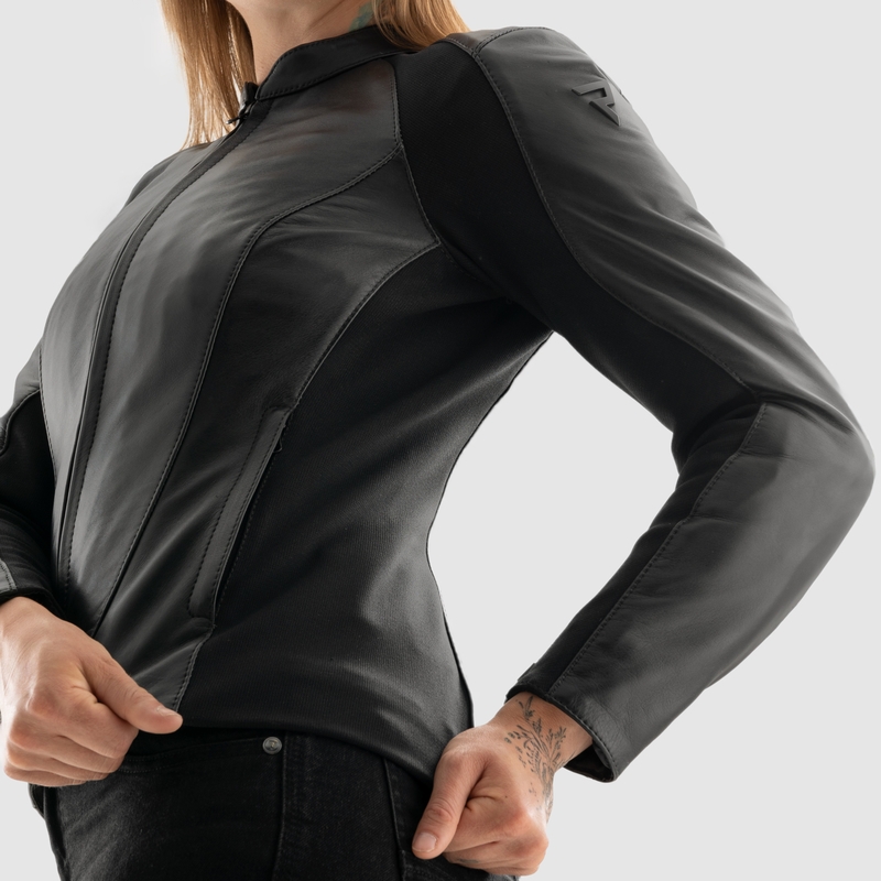 Giacca moto in pelle da donna Rebelhorn Siena nera