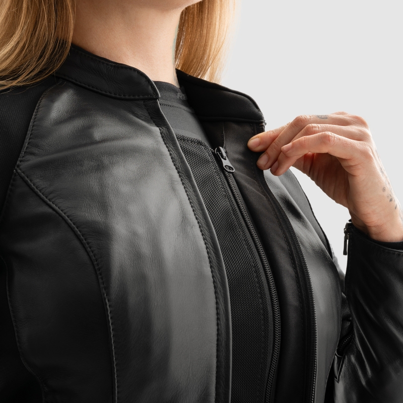 Giacca moto in pelle da donna Rebelhorn Siena nera