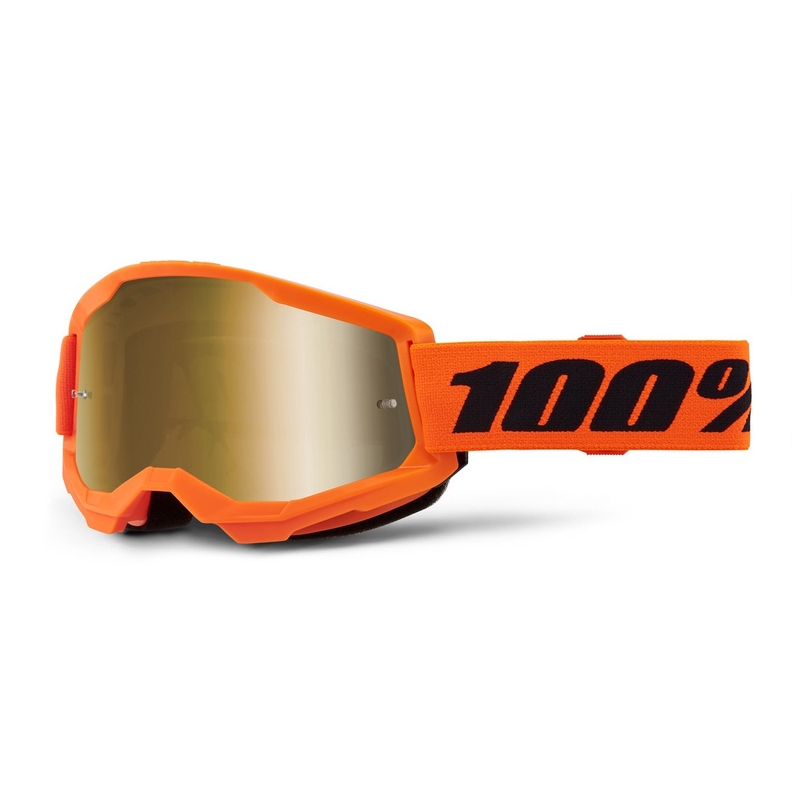 Occhiali da motocross per bambini 100% STRATA 2 arancione (plexi specchiato oro)