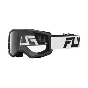 Occhiali da motocross FLY Racing Focus bianco-nero con plexi trasparente