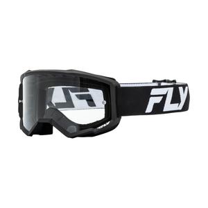 Occhiali da motocross FLY Racing Focus in bianco e nero con plexi trasparente
