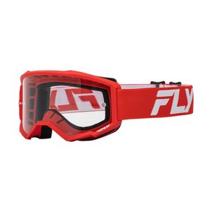 Occhiali da motocross FLY Racing Focus rossi e bianchi con plexi trasparente