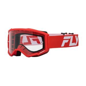 Occhiali da motocross per bambini FLY Racing Focus rosso e bianco con plexi trasparente