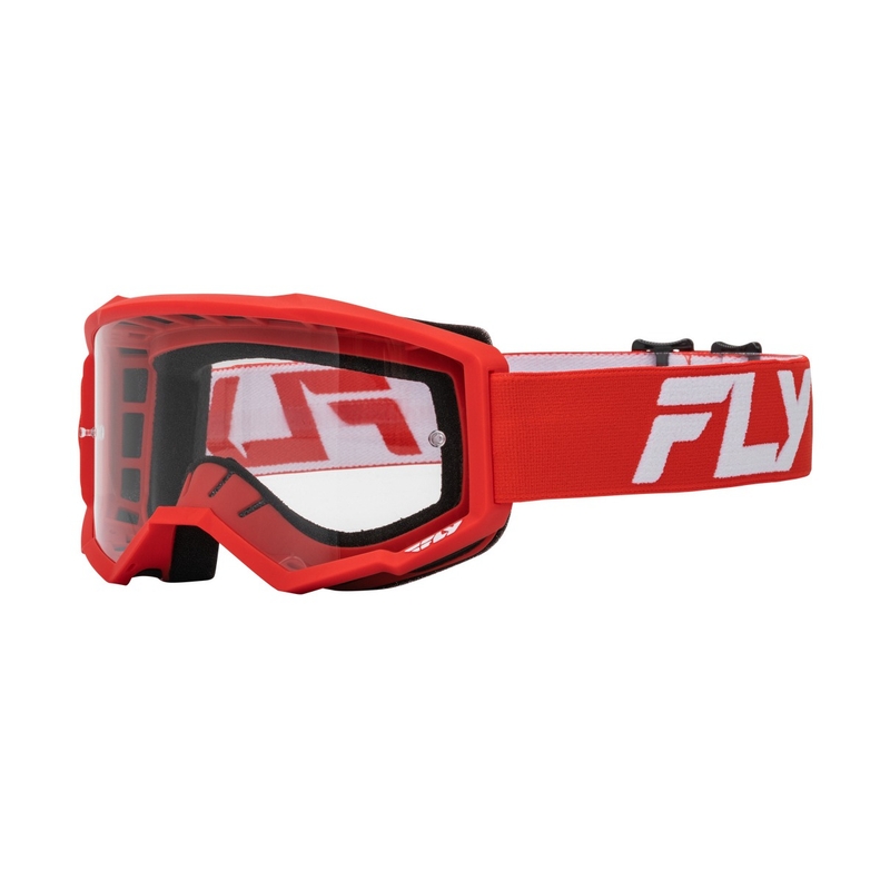 Occhiali da motocross per bambini FLY Racing Focus rosso e bianco con plexi trasparente