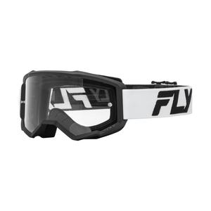 Occhiali da motocross per bambini FLY Racing Focus bianchi e neri con plexi trasparente