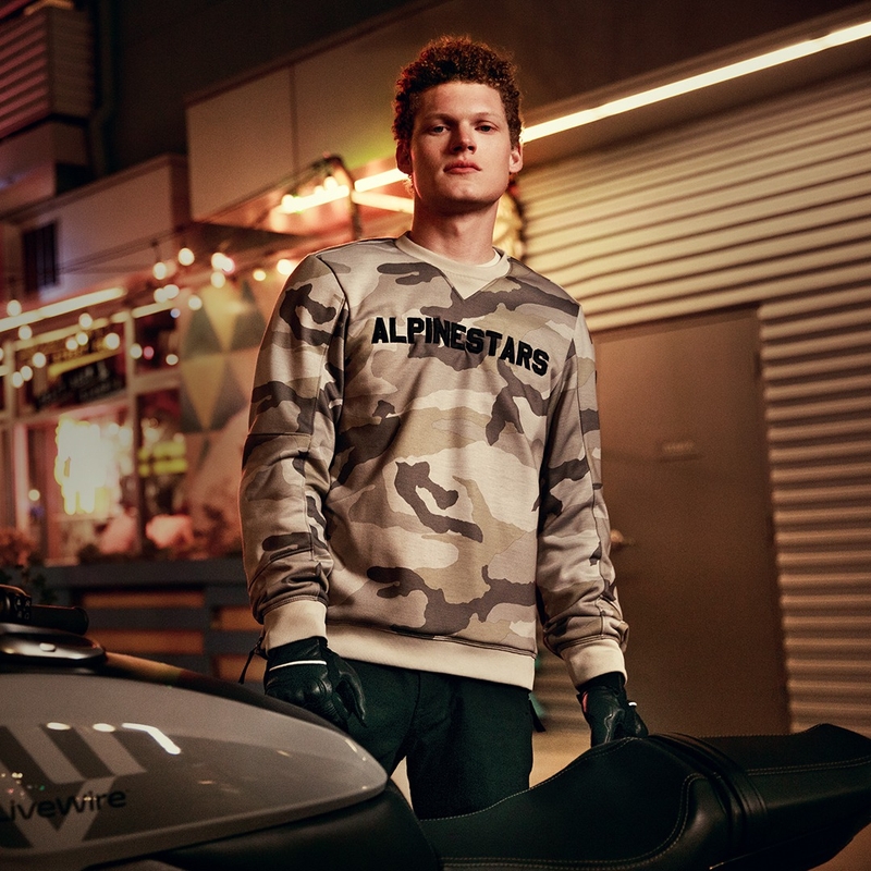 Felpa da moto Alpinestars Legit Crew Fleece, mimetica chiara-grigio