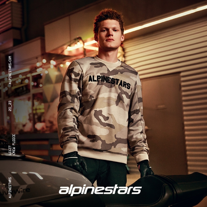 Felpa da moto Alpinestars Legit Crew Fleece, mimetica chiara-grigio