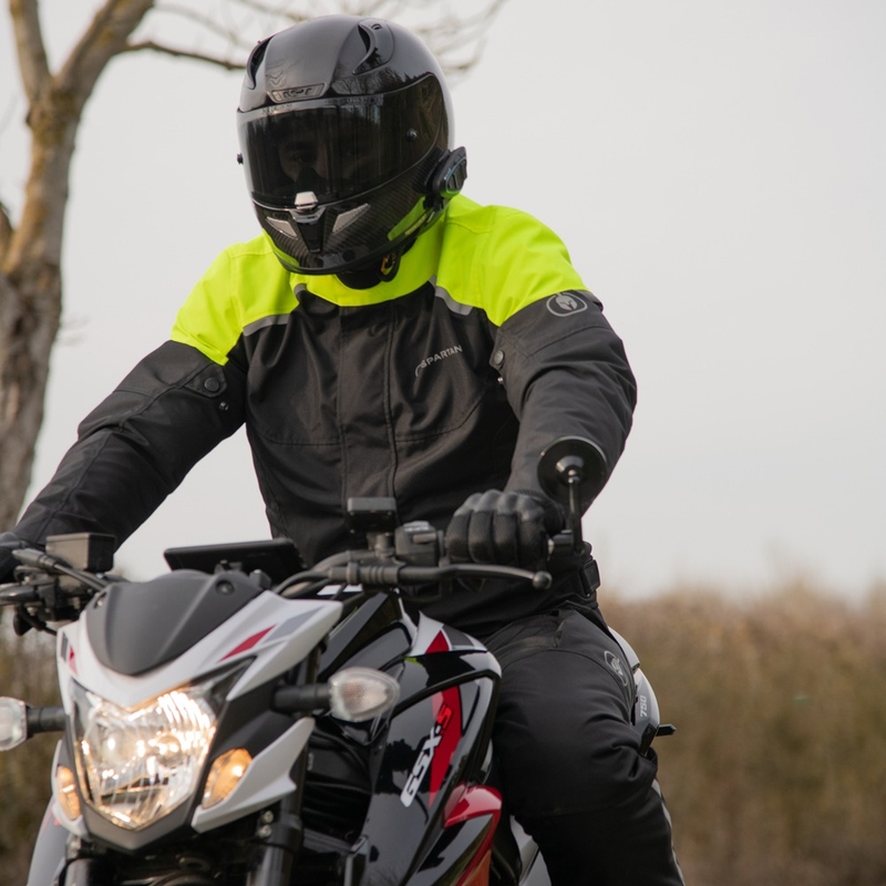 Giacca da moto Oxford Spartan Short WP nero-giallo fluo