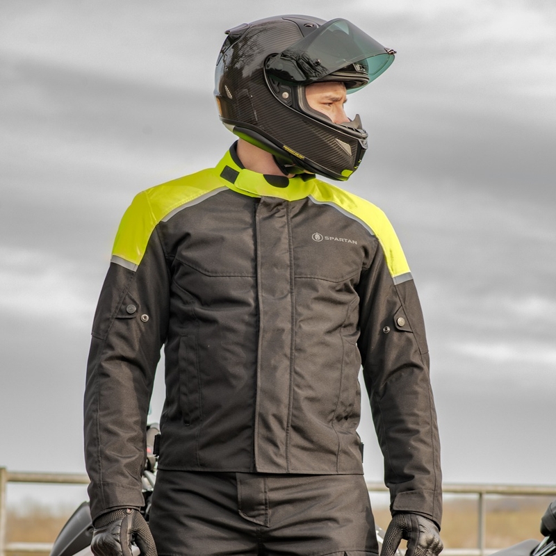 Giacca da moto Oxford Spartan Short WP nero-giallo fluo