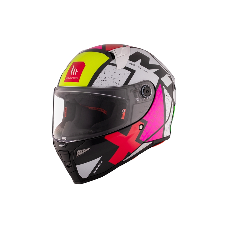 MT REVENGE 2 S Light CO casco moto integrale lucido bianco-rosa-giallo