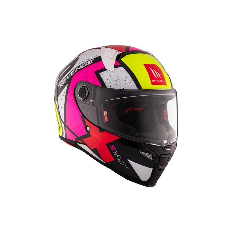 MT REVENGE 2 S Light CO casco moto integrale lucido bianco-rosa-giallo