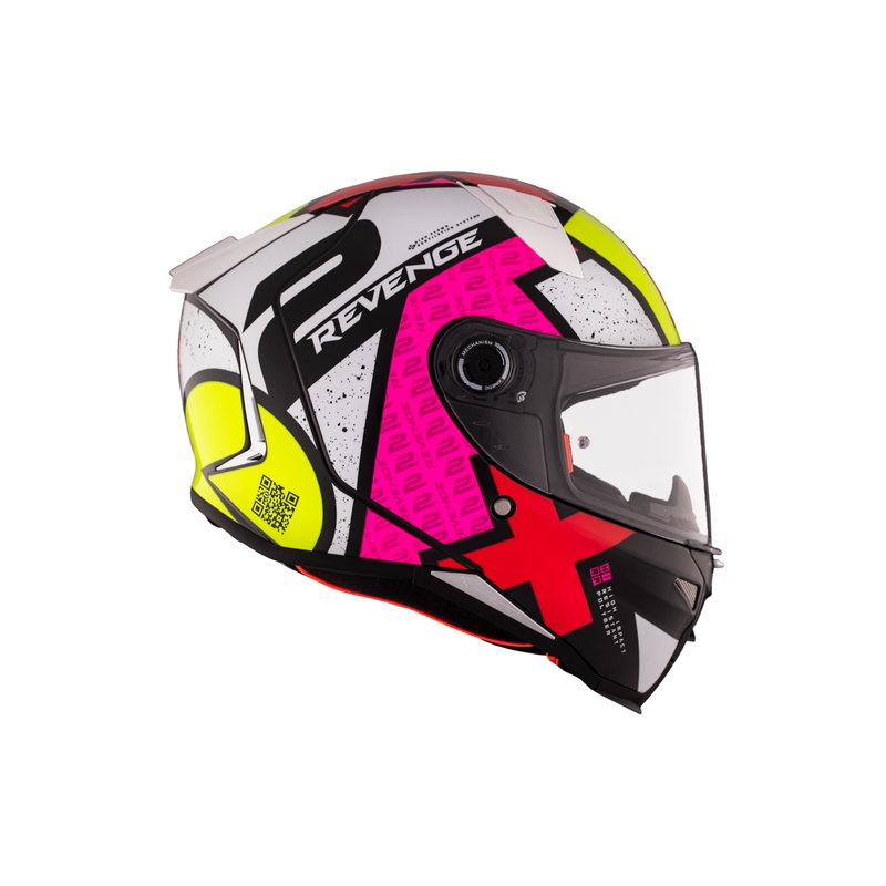 MT REVENGE 2 S Light CO casco moto integrale lucido bianco-rosa-giallo