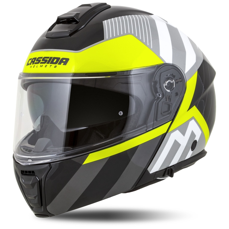 Casco moto Cassida Modulo 2.1 Profile flip-up bianco-nero-giallo fluo-grigio
