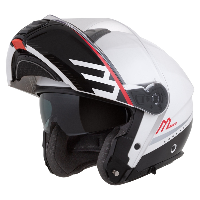 Cassida Modulo 2.1 Compass casco moto ribaltabile bianco perla-nero-rosso-argento