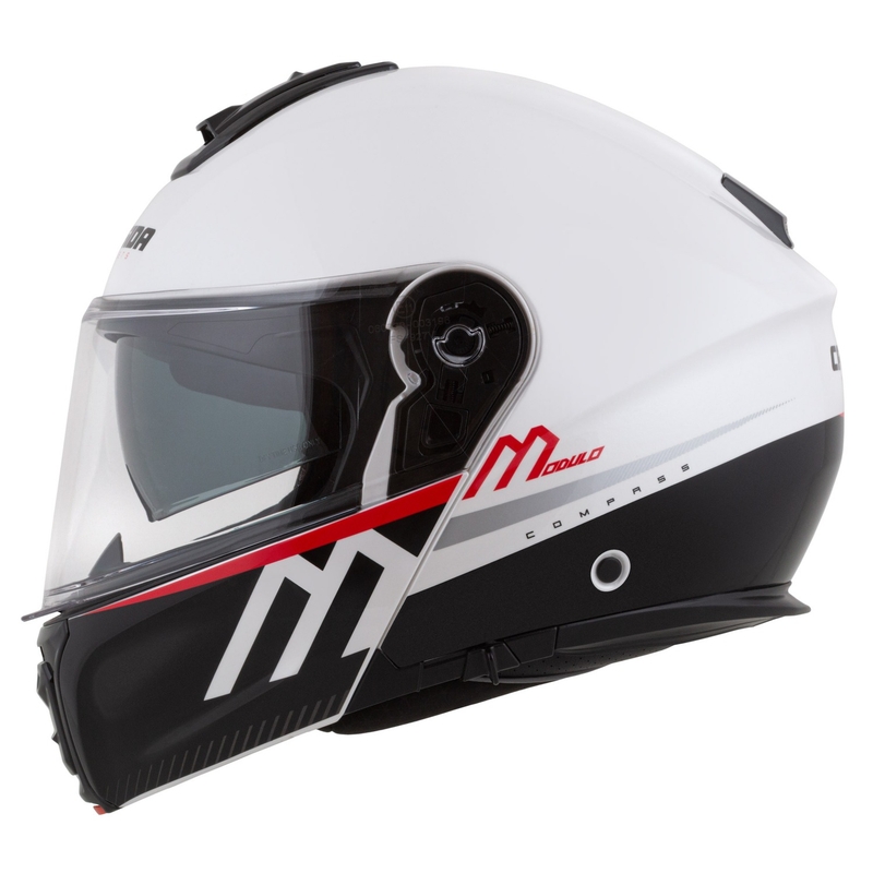 Cassida Modulo 2.1 Compass casco moto ribaltabile bianco perla-nero-rosso-argento