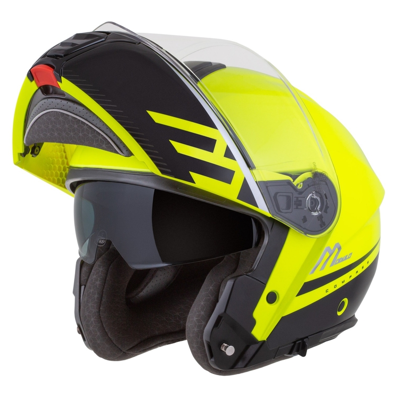 Casco moto Cassida Modulo 2.1 Compass giallo fluo-nero-argento-rosso