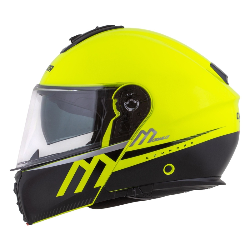 Casco moto Cassida Modulo 2.1 Compass giallo fluo-nero-argento-rosso