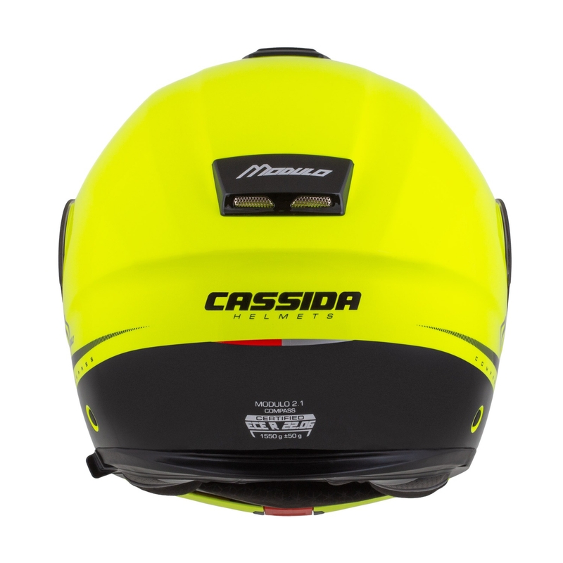 Casco moto Cassida Modulo 2.1 Compass giallo fluo-nero-argento-rosso