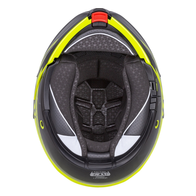 Casco moto Cassida Modulo 2.1 Compass giallo fluo-nero-argento-rosso