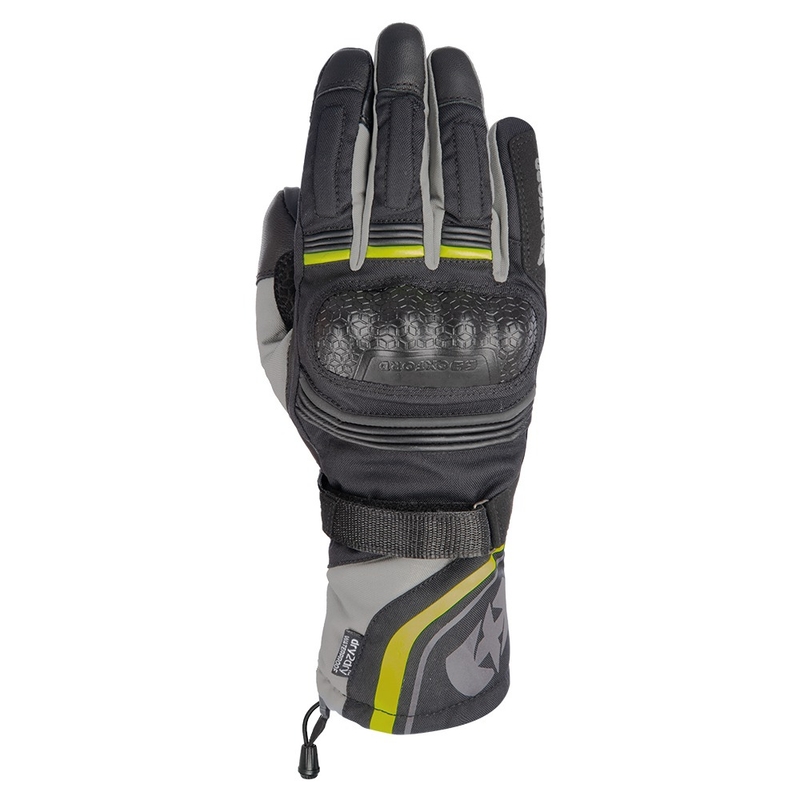 Guanti da moto Oxford Montreal 4.0 DRY2DRY™ nero-grigio-giallo fluo