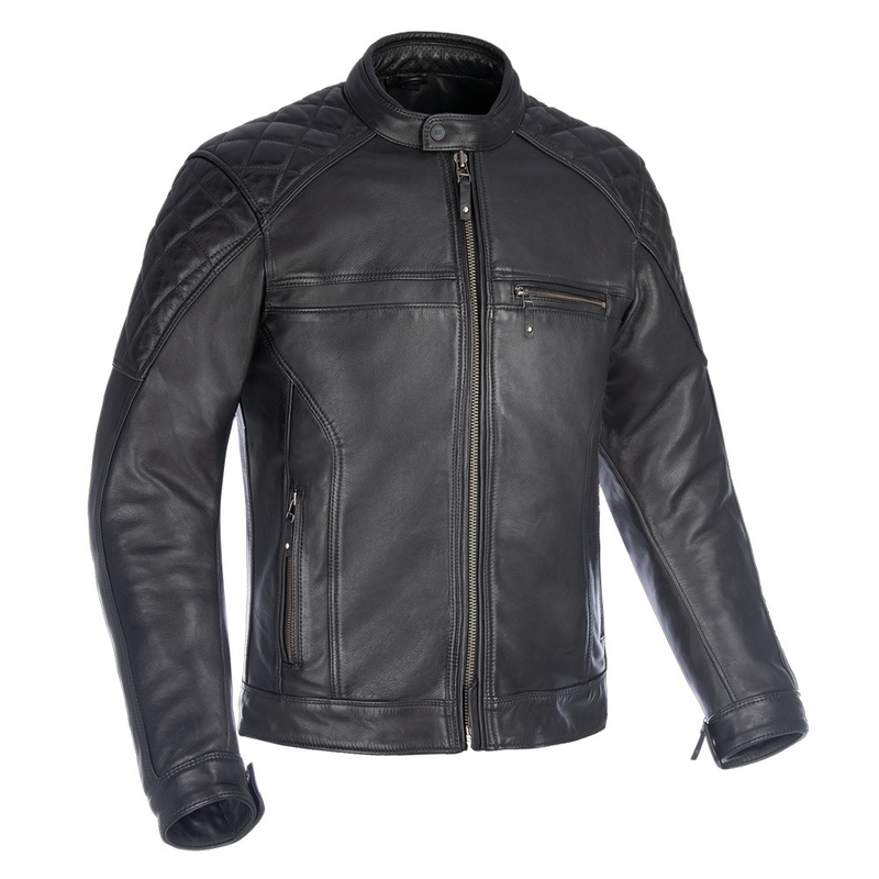 Giacca da moto in pelle nera Oxford Route 73 2.0
