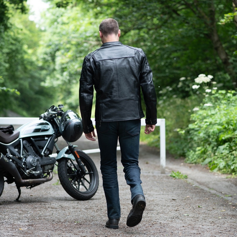 Giacca da moto in pelle nera Oxford Route 73 2.0