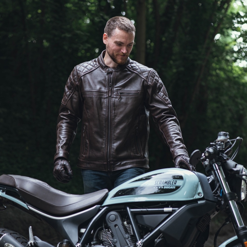 Giacca da moto in pelle marrone Oxford Route 73 2.0 Saldi