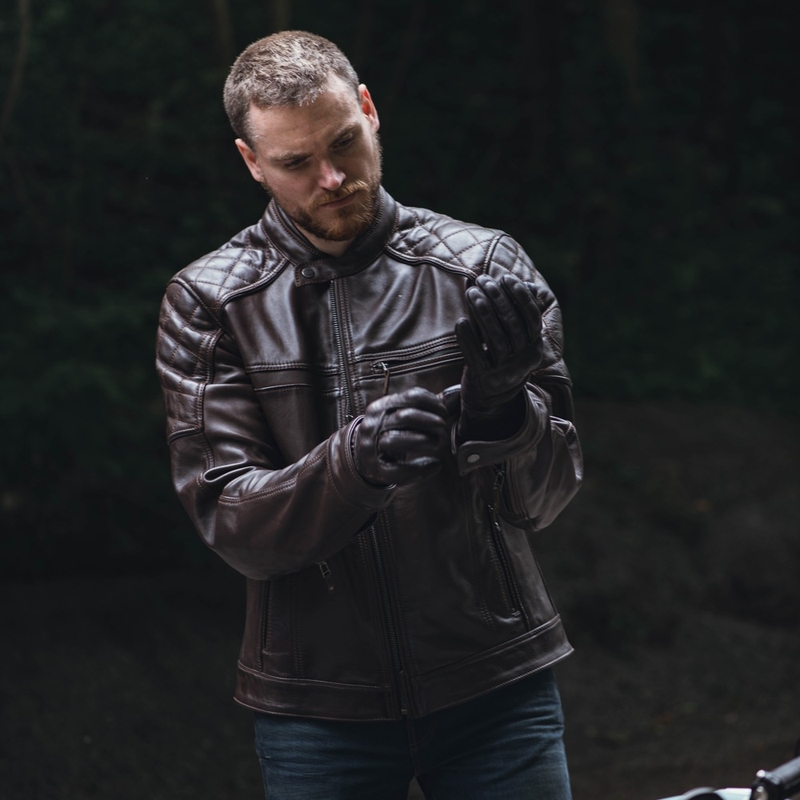 Giacca da moto in pelle marrone Oxford Route 73 2.0 Saldi