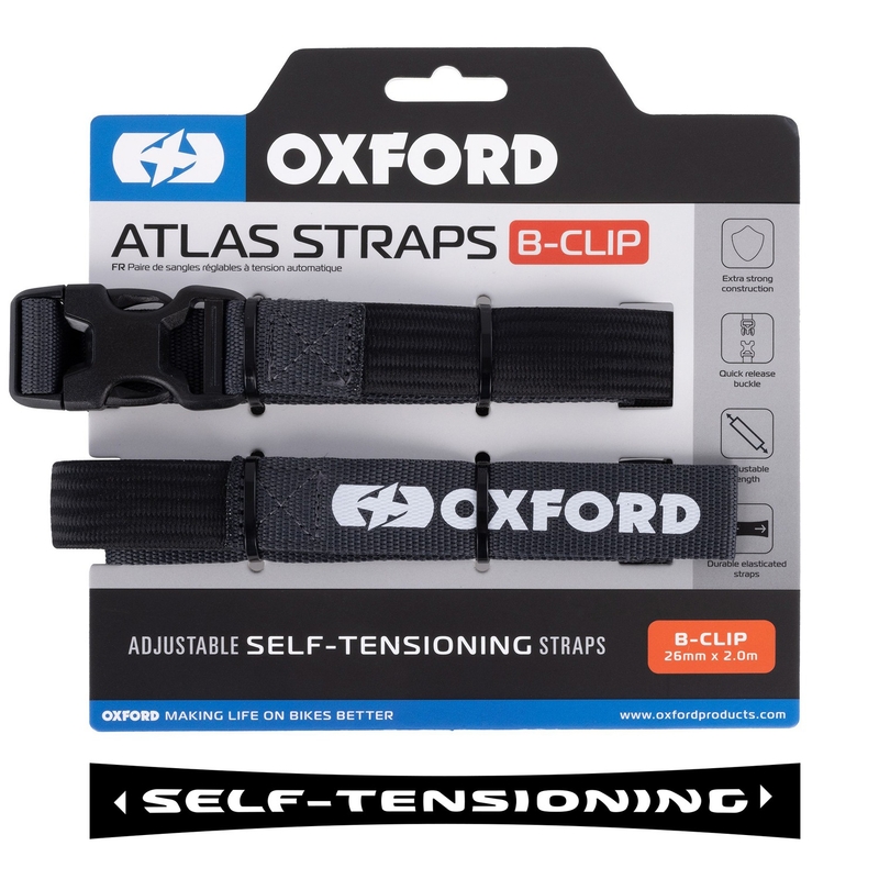 Cinghie per bagagli Oxford Atlas B-Clip 2 pezzi grigio 26 mm x 2 m