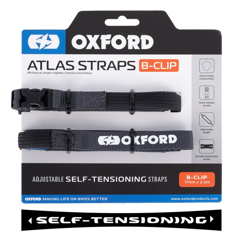 Cinghie per bagagli Oxford Atlas B-Clip 2 pezzi grigio 17 mm x 2 m