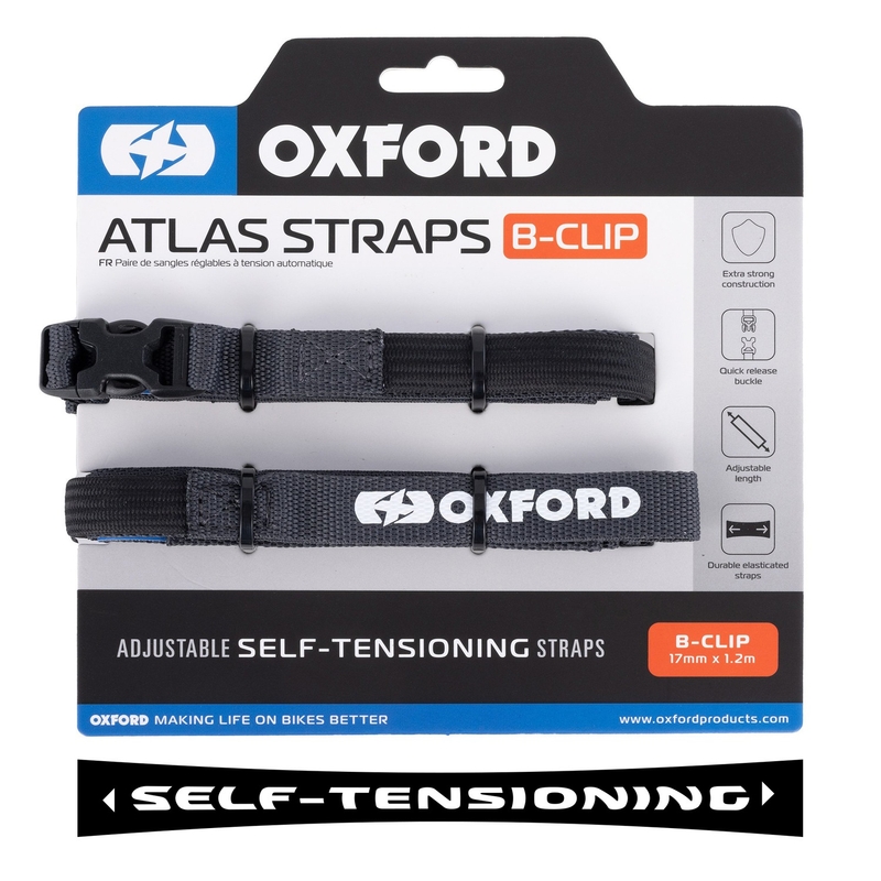 Cinghie per bagagli Oxford Atlas B-Clip 2 pezzi grigio 17 mm x 1,2 m