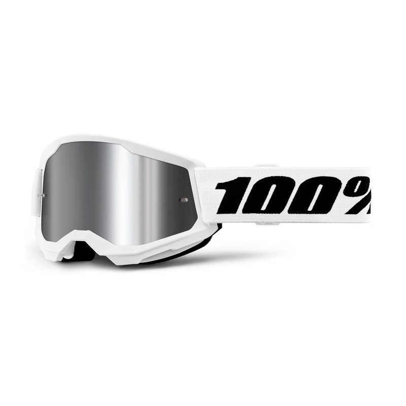 Occhiali da motocross per bambini 100% STRATA 2 bianco argento plexi