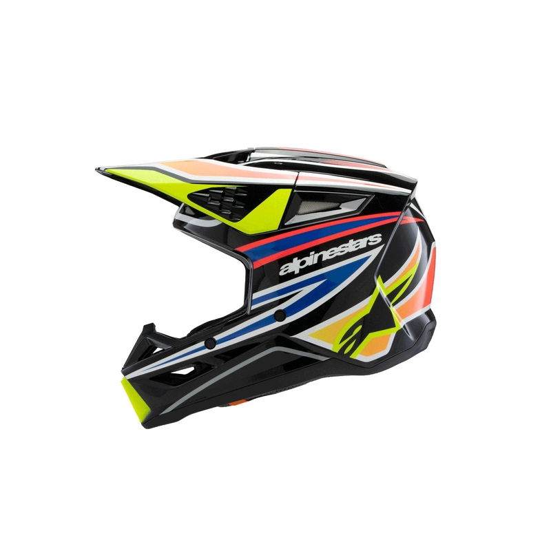 Casco da motocross per bambini Alpinestars S-M3 WURX nero-giallo fluo-blu-rosso