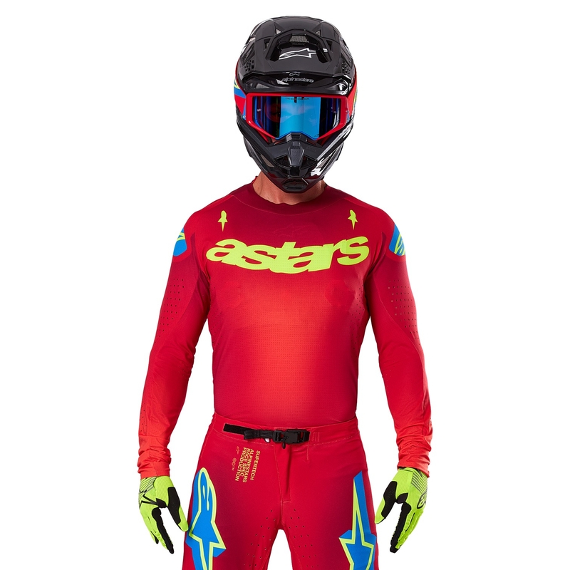 Maglia da motocross Alpinestars Supertech Maker rosso-giallo fluo