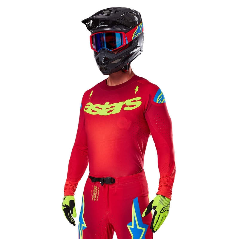 Maglia da motocross Alpinestars Supertech Maker rosso-giallo fluo