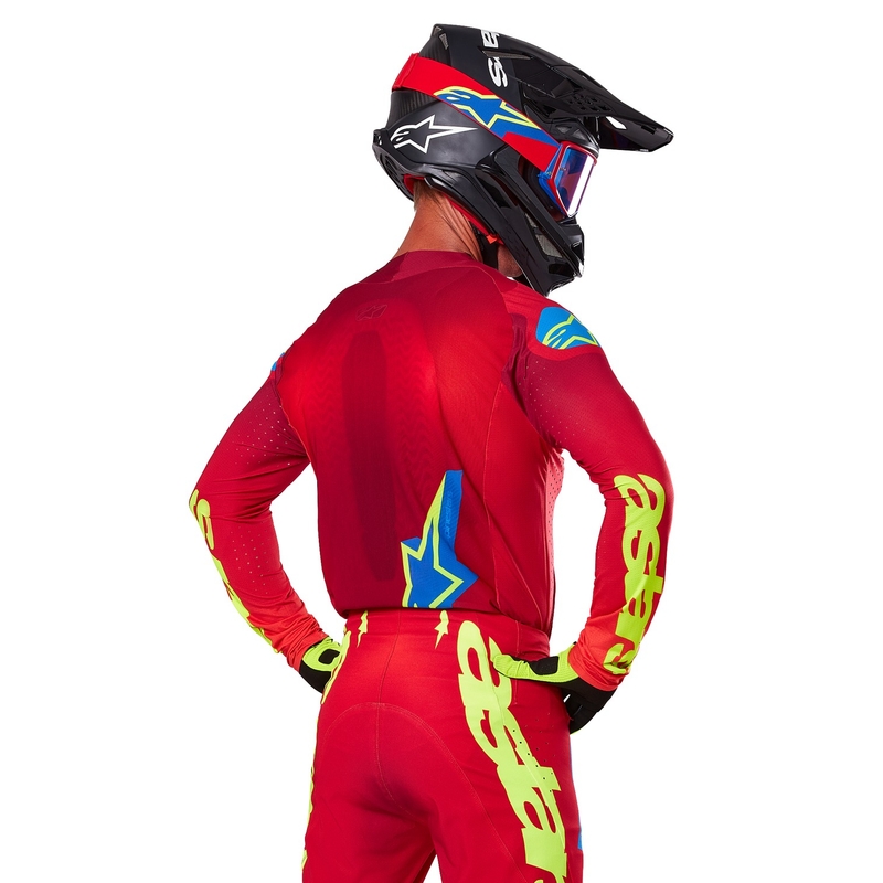 Maglia da motocross Alpinestars Supertech Maker rosso-giallo fluo