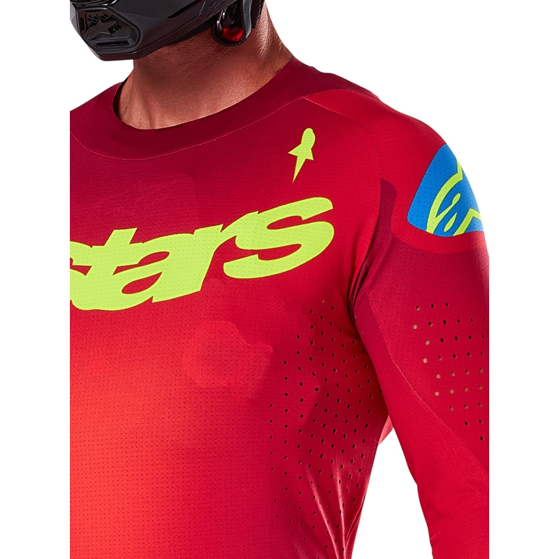 Maglia da motocross Alpinestars Supertech Maker rosso-giallo fluo