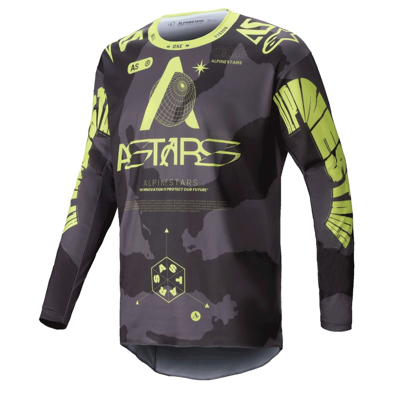 Alpinestars Racer Hollow maglia da motocross giallo fluo e camo scuro