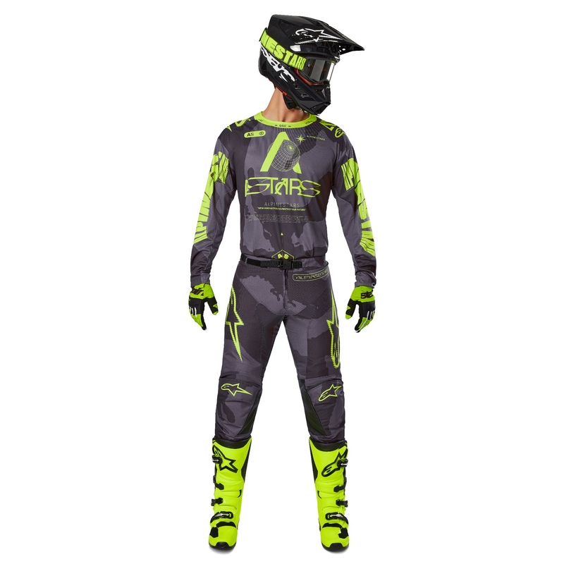 Alpinestars Racer Hollow maglia da motocross giallo fluo e camo scuro