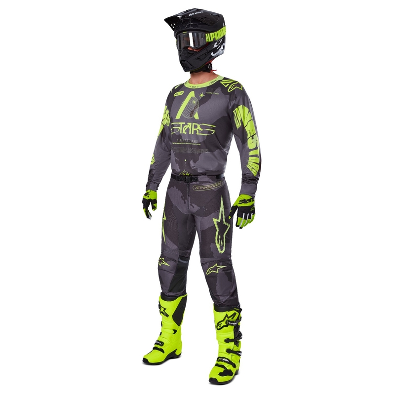 Alpinestars Racer Hollow maglia da motocross giallo fluo e camo scuro