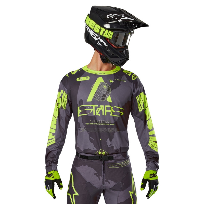 Alpinestars Racer Hollow maglia da motocross giallo fluo e camo scuro