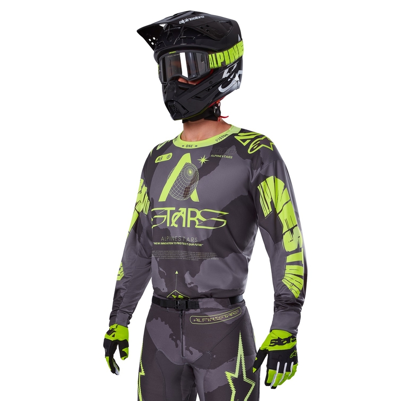 Alpinestars Racer Hollow maglia da motocross giallo fluo e camo scuro