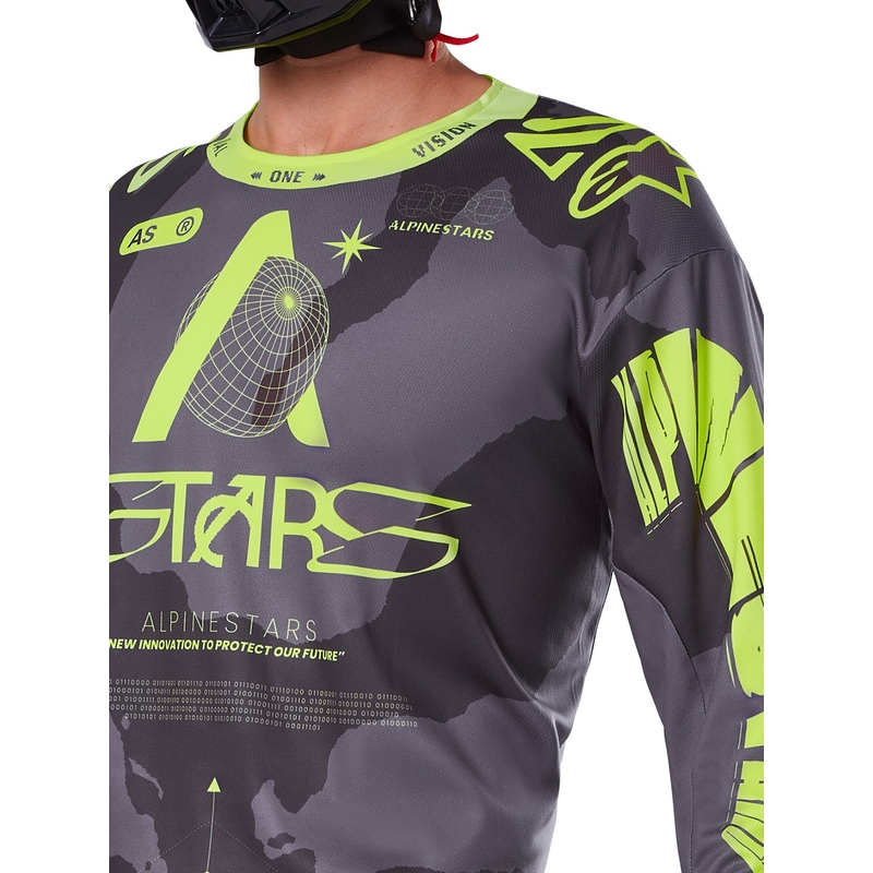 Alpinestars Racer Hollow maglia da motocross giallo fluo e camo scuro