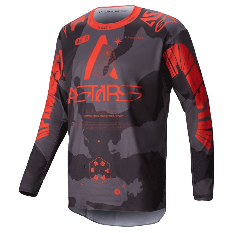 Alpinestars Racer Hollow maglia da motocross grigio camo-arancio fluo