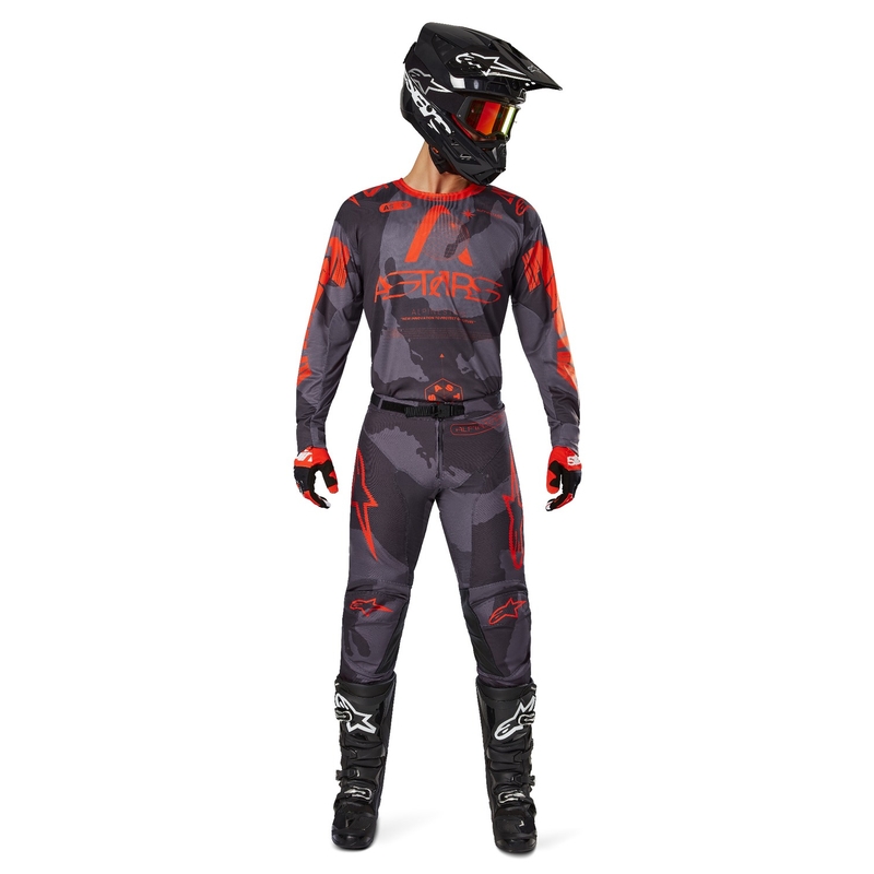 Alpinestars Racer Hollow maglia da motocross grigio camo-arancio fluo